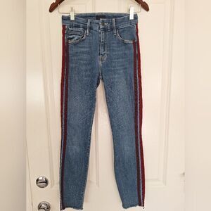 Mother the looker Ankle Fray Blue with  red stripes jeans size 25